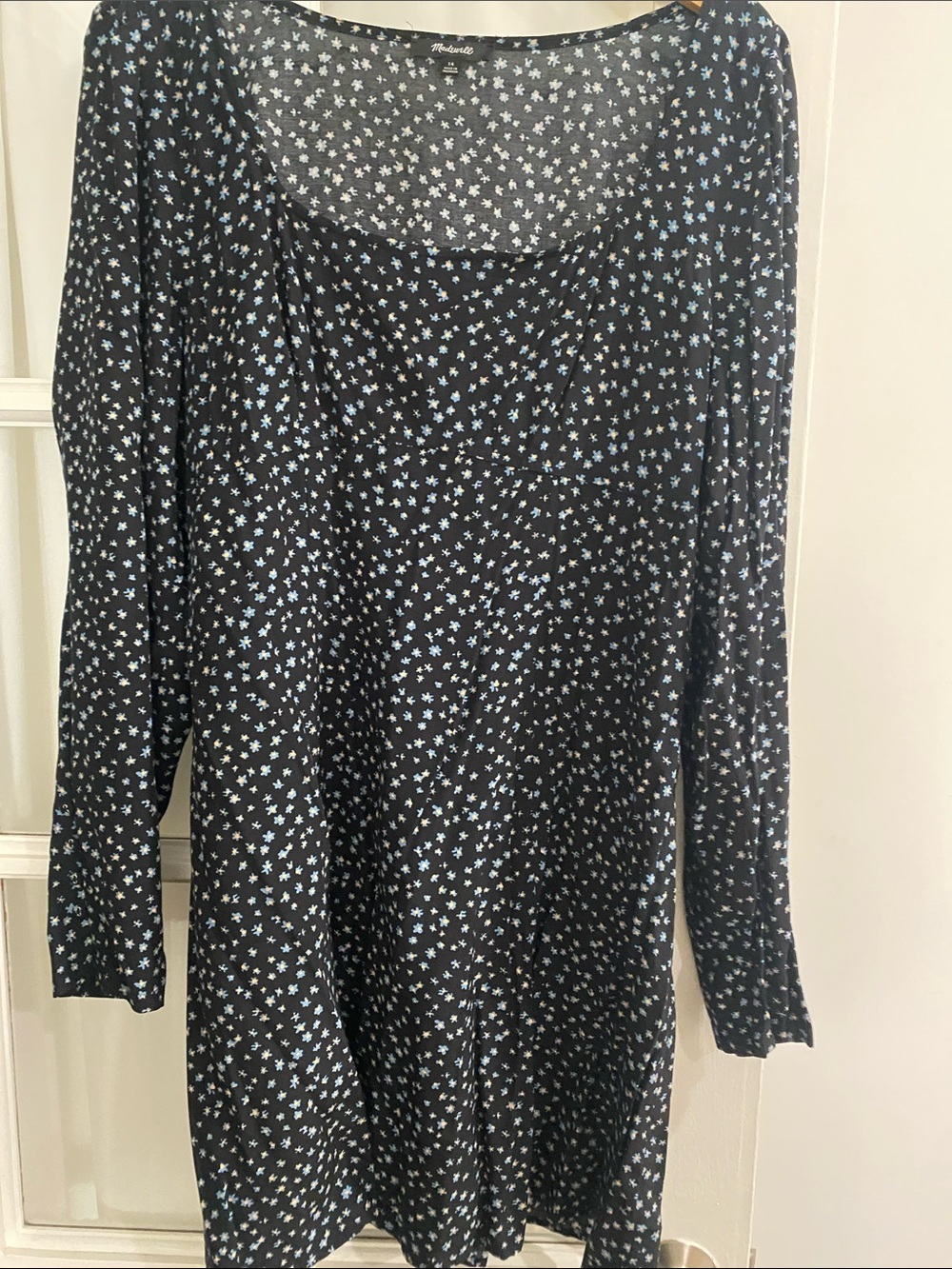Madewell Black Long-Sleeve Midi Dress with Light Blue Floral Print